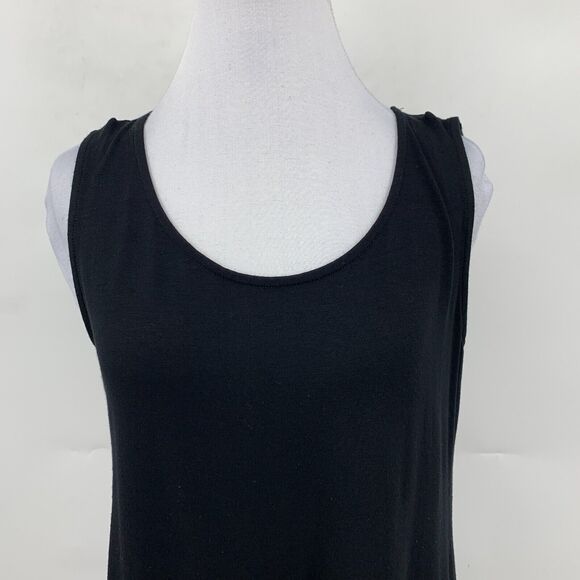 Eileen Fisher Midi Dress Womens PM Petite Black Semi Sheer Chiffon Asymmetrical - Picture 3 of 12